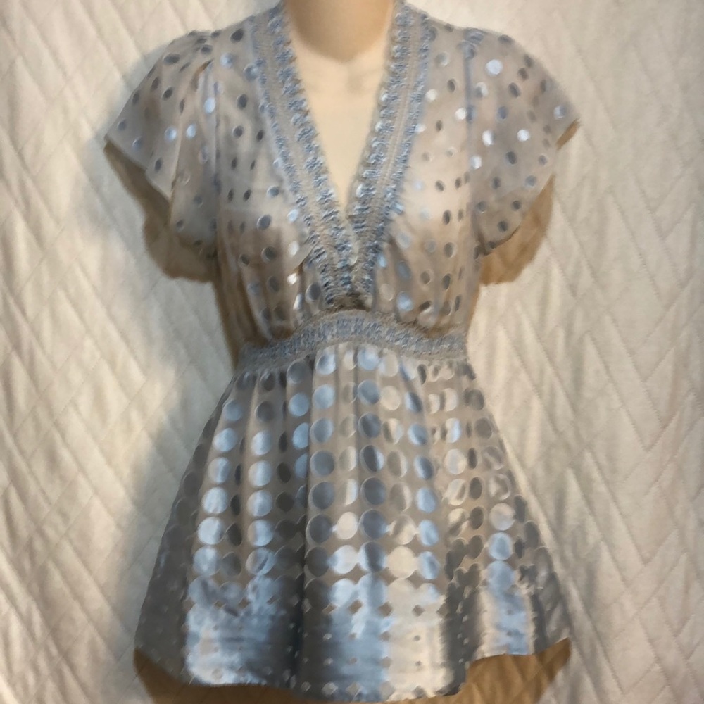 BCBG Max Azaria Sheer Blue Shimmering Top Sz M